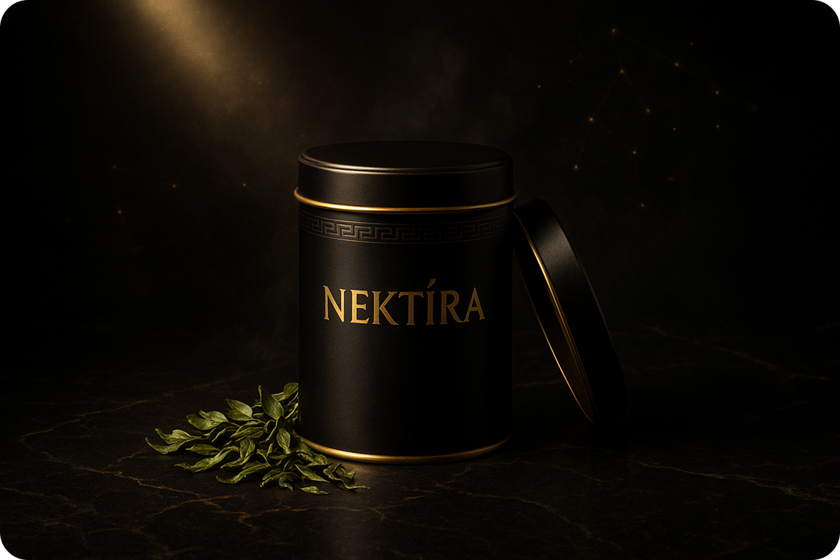 Luxurious tea packaging in dark setting